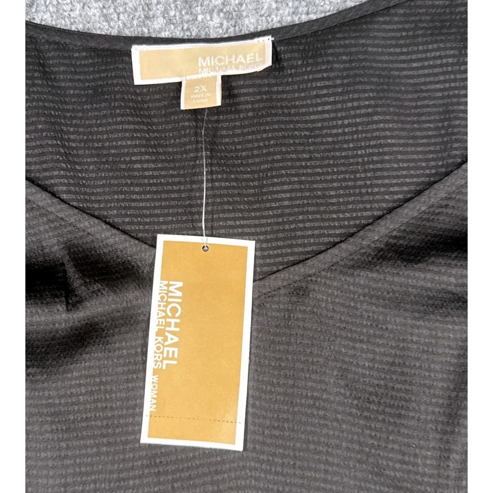 Michael Kors Women 2X Plus Black Cold Shoulder Chain Strap Blouse Top NWT